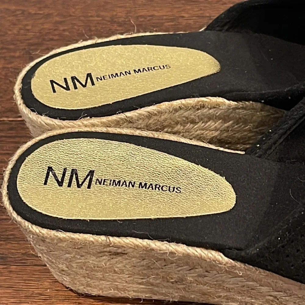 NEIMAN Marcus Black Suede Wedges Size 39 / 9